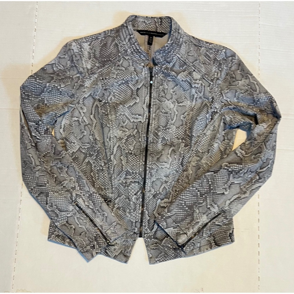 White House Black Market Jacket Womens 10 Gray Snake Print Full Zip Moto Utility